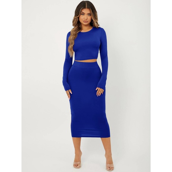 2 piece set: long sleeve Slim Fit Crop Top & High Waist Pencil Skirt black - Picture 4 of 11